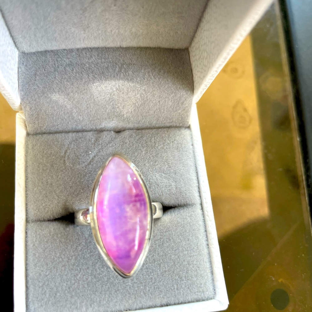 Pink Moonstone sterling silver ring size 8